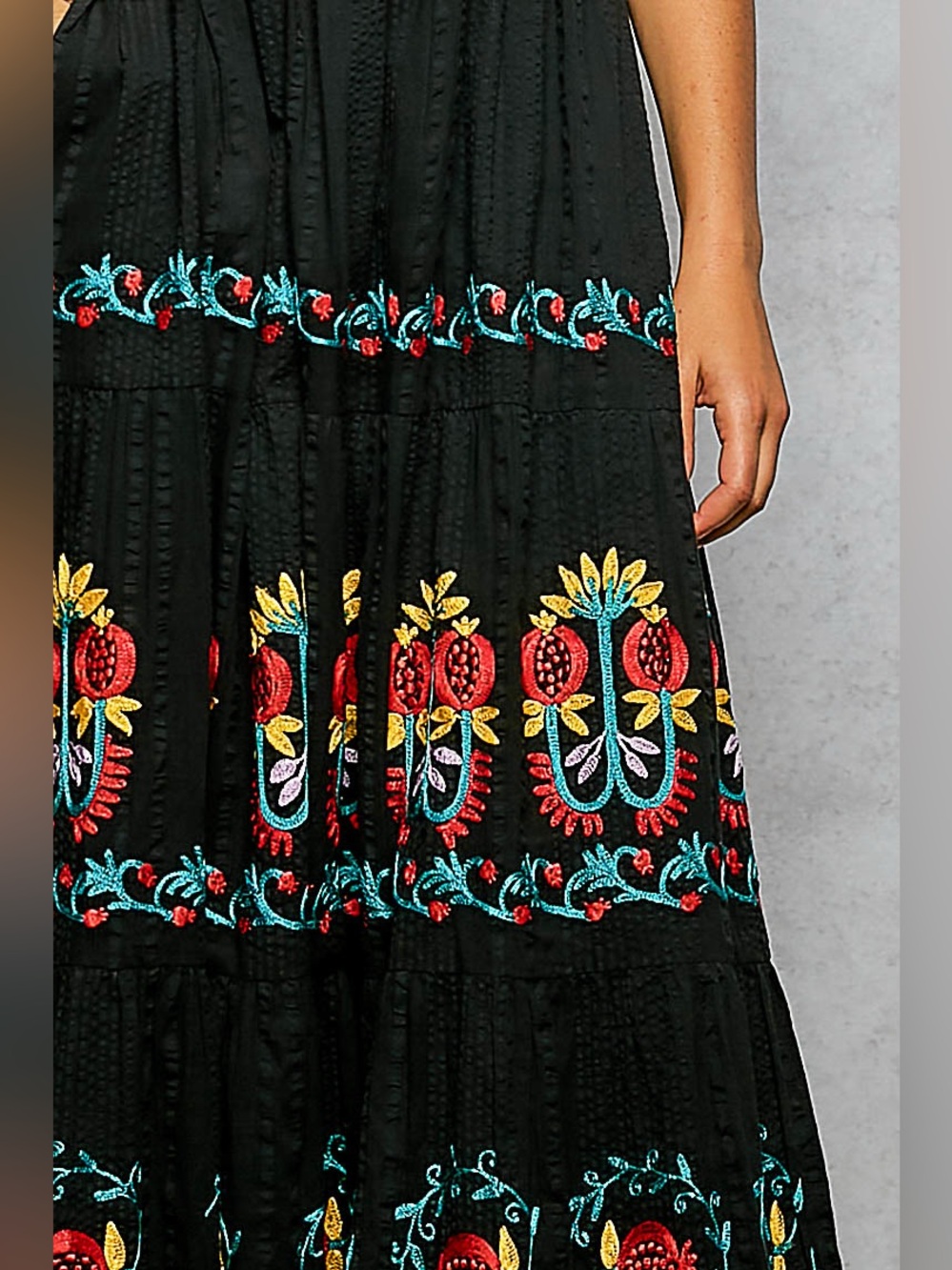Puffed Sleeves Round Neck Embroidered
Cotton Long Dress - Picture 5 of 5